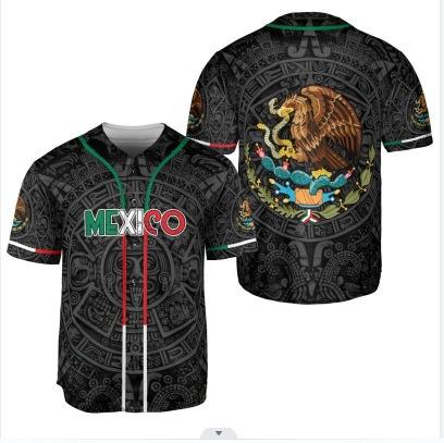 Mexico baseball team element print summer v-neck button-down baseball jersey