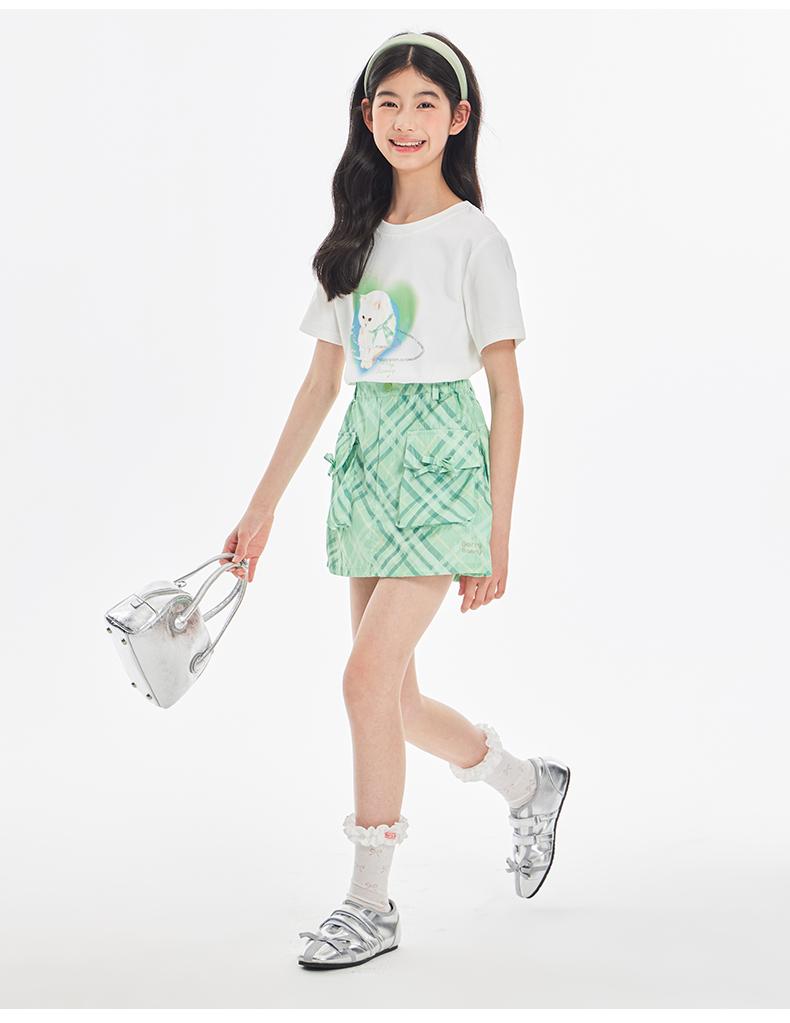 Girls' plaid skirt 2025 summer new casual short skirt A-line skirt pants