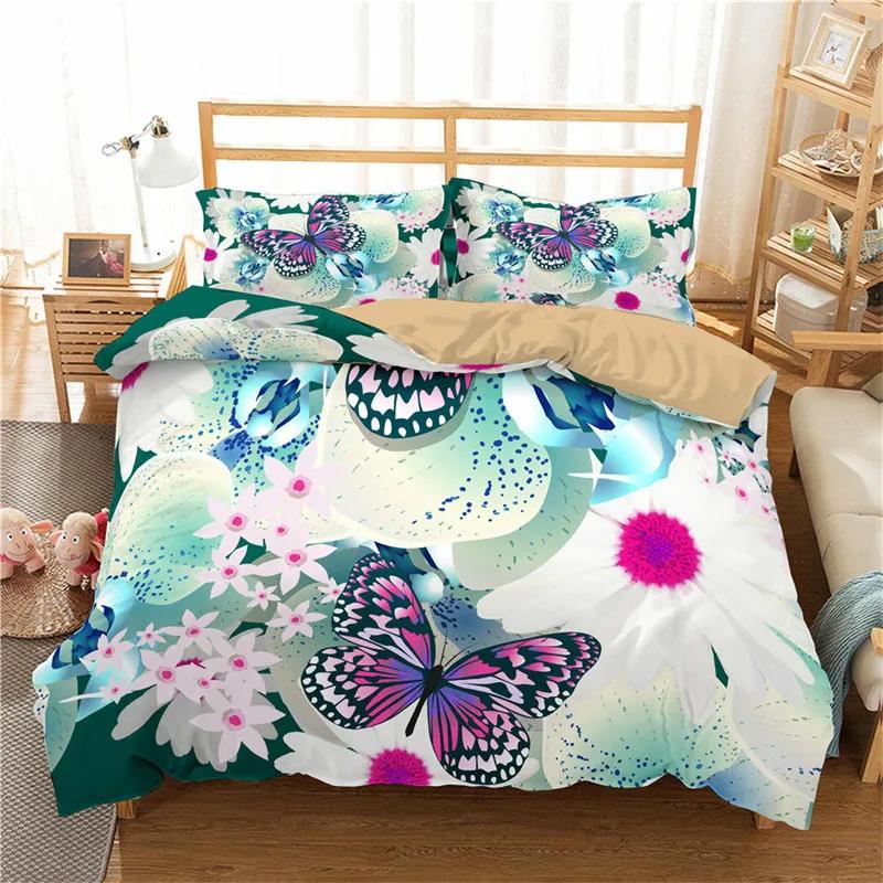 Floral Duvet Cover Butterfly Flower Bedding Set Full King For Girls Women Botanical Flowers Comforter Cover With 2 Pillow Cases