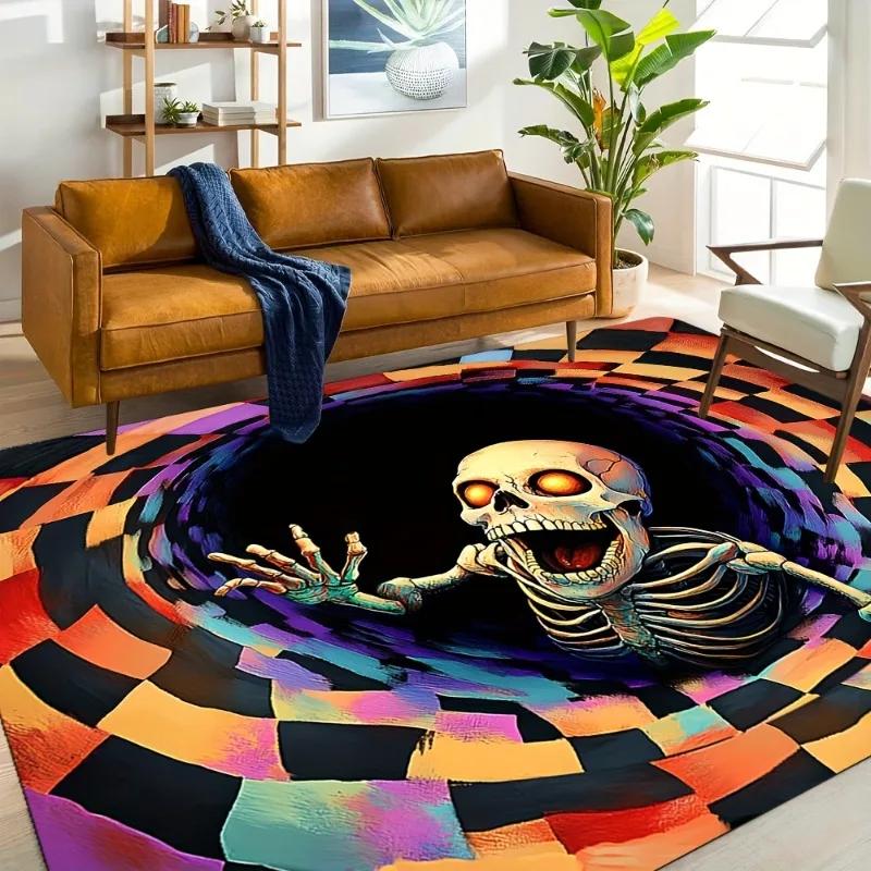 1 шт. Яркий 3D ковер с иллюзией скелета, фланелевый, мягкий, нескользящий, противоусталостный, с красочным клетчатым узором, коврик для пола