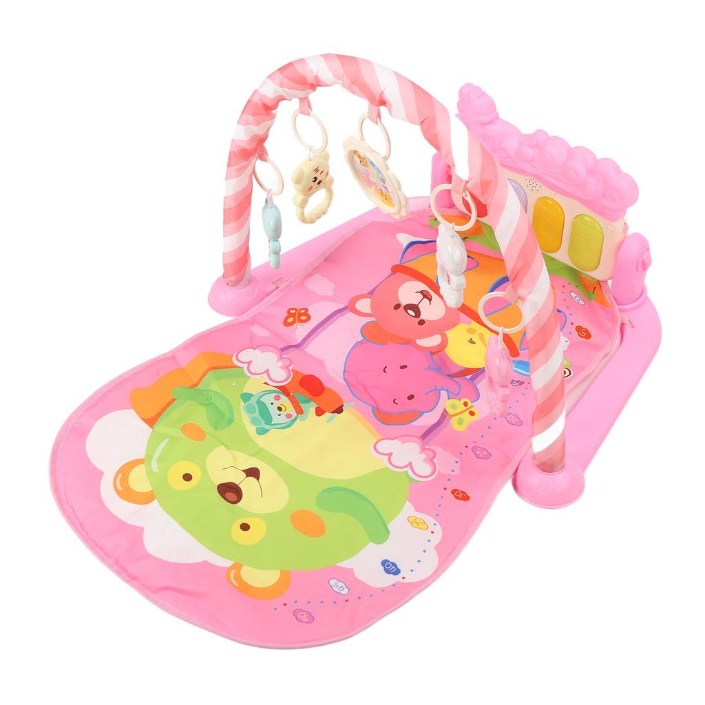 Toddler Infants Pink Cartoon Hot Air Balloon Animal Pattern Musical Light Gym Mat Baby Kick Piano