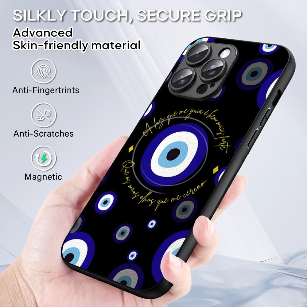 Blue Evil Eye Popular pattern Phone Case For iPhone 17 16 15 14 13 12 11 Plus Pro Max High-end Luxury Magsafe Sheepskin