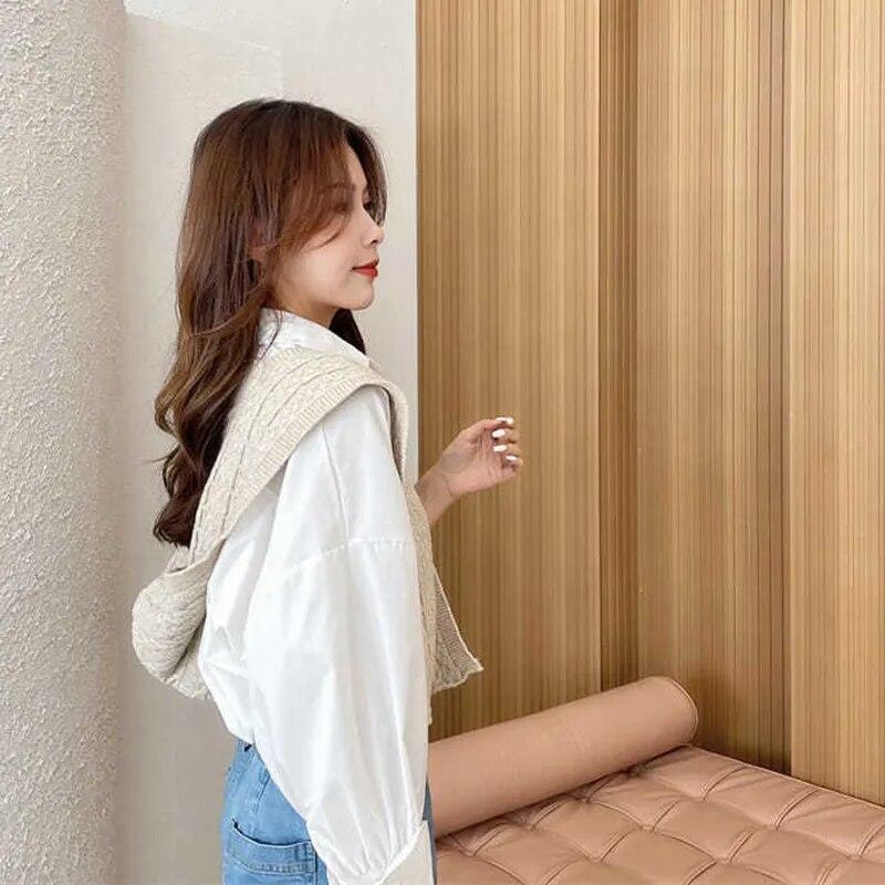 Knitted Hooded Shawl Sweet Fashion Scarf Outdoor Warm Comfortable Solid Color Shoulder Lapping Knit Accessories Autumn Winter