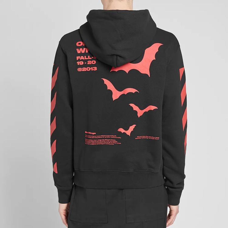 Off-White Толстовка с капюшоном Bats Slim Fit с диагональными рукавами, черная, красная, унисекс, уличная одежда OMBB034E19D250071020