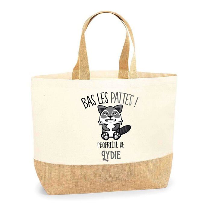 Sac cabas - PLANETEE - Lydie Bas les pattes Raton laveur - Jute naturel - Imprimé en France - Anses solides