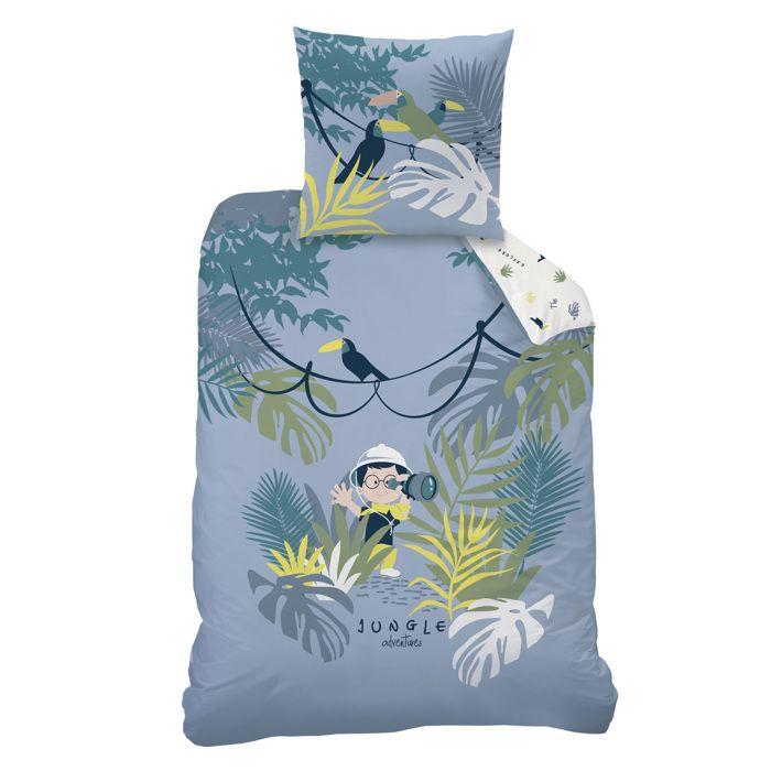 Parure de lit enfant 100% coton - MATT & ROSE - EXPLORATEUR - Gris - 140x200+63x63cm