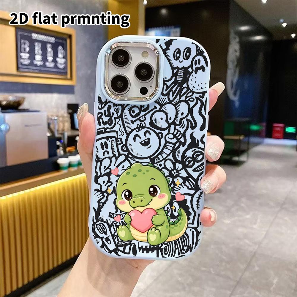 Phone Case: 2D flat design suitable for iPhone 18 17 16 15 14 13 Pro protective case, couple style, green little dinosaur, Christmas and Halloween gif