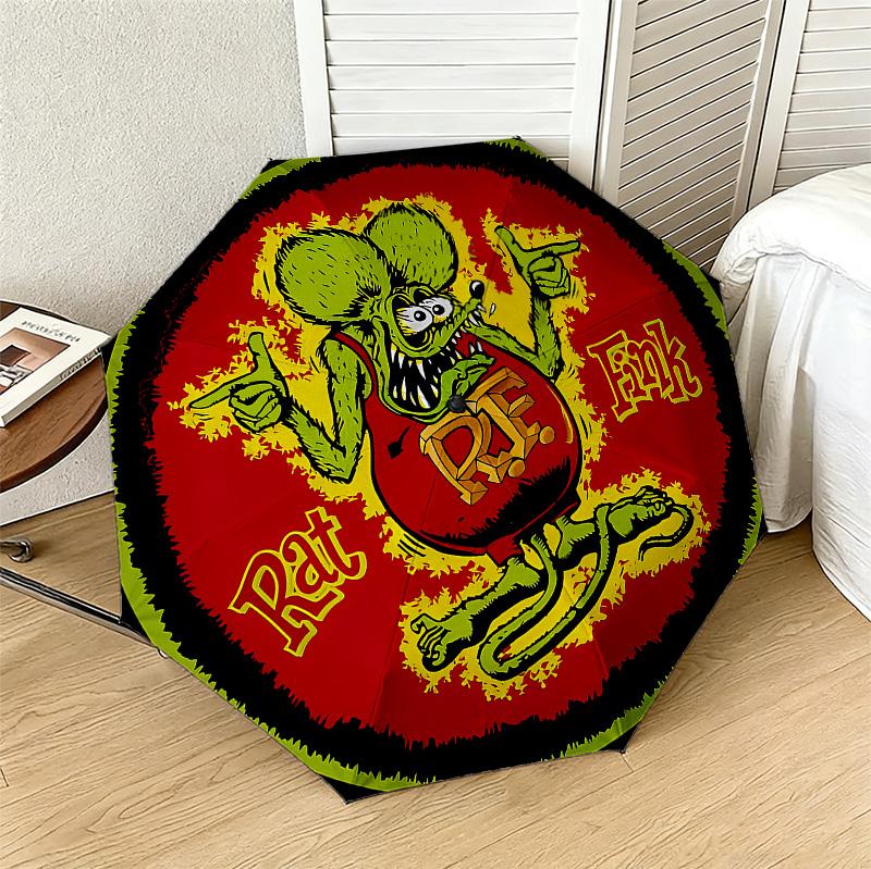 Rat Fink Art 8 Ribs 3Fold Black Glue Uv Protection Umbrella Sun Protection Rainproof Compact Folding Umbrella For Travel Daily Use C923326