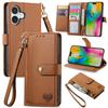 For iPhone 16 Case RFID Blocking Zipper Pocket Leather Wallet Phone Cover - Black