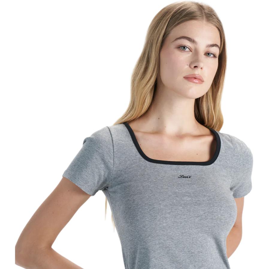 Коллекция Лето 2024 Levis Жаккардовая футболка с квадратным вырезом и короткими рукавами Женские футболки Серый 0019T-0002