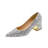 Thick Silver Glitter Heels Pumps Women Luxury Pointed Toe Party Wedding Shoes Woman Plus Size 42 Shallow High Heels Pumps Ladies