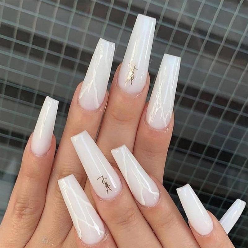 Длинные балетные накладные ногти с размытым мраморным узором накладные ногти наклейка для нейл-арта наклейка на ноготь европейские и американские накладки для ногтей 24 шт.