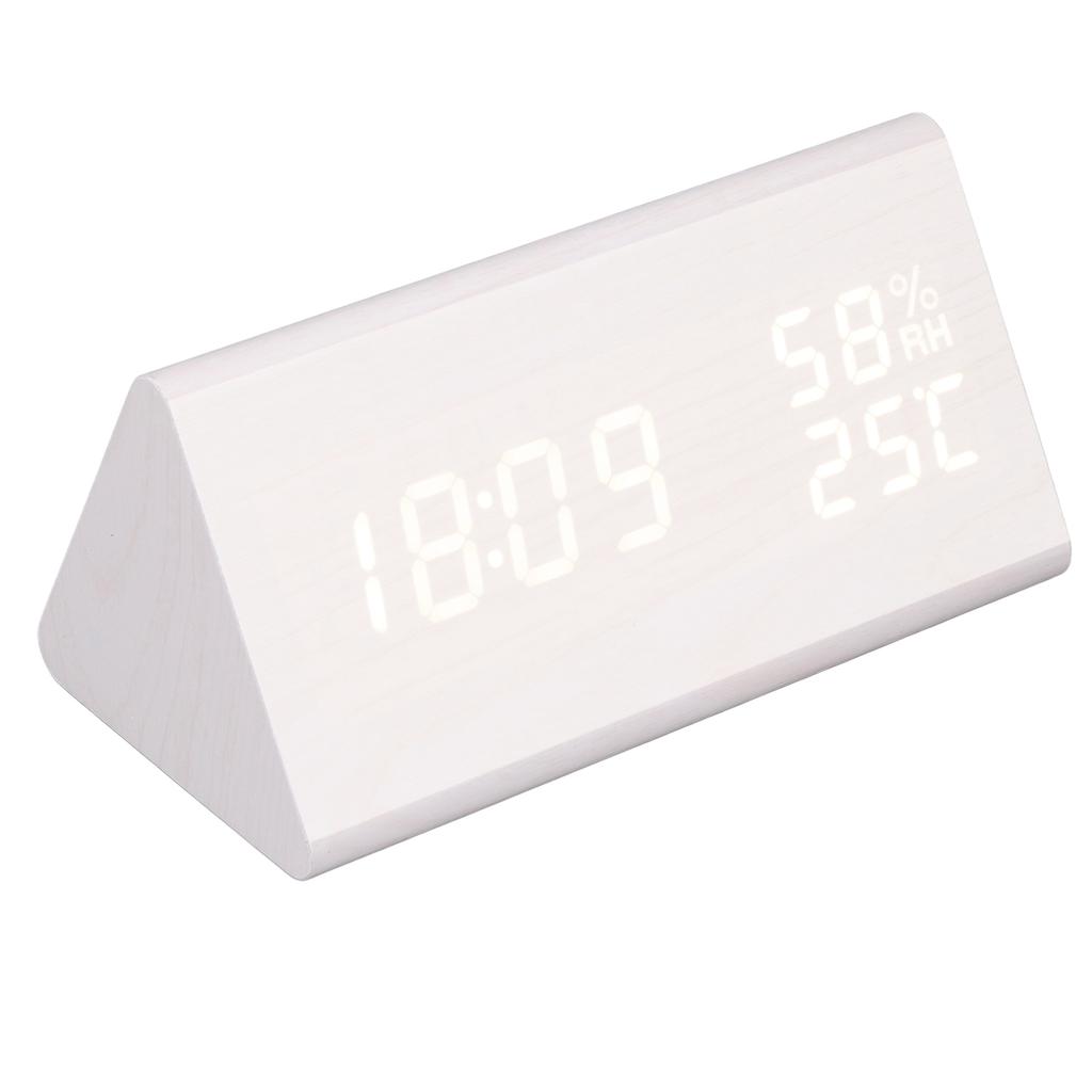 LED Digital Alarm Clock Multipurpose Wooden Clock with Voice Control Humidity Temperature Week Time