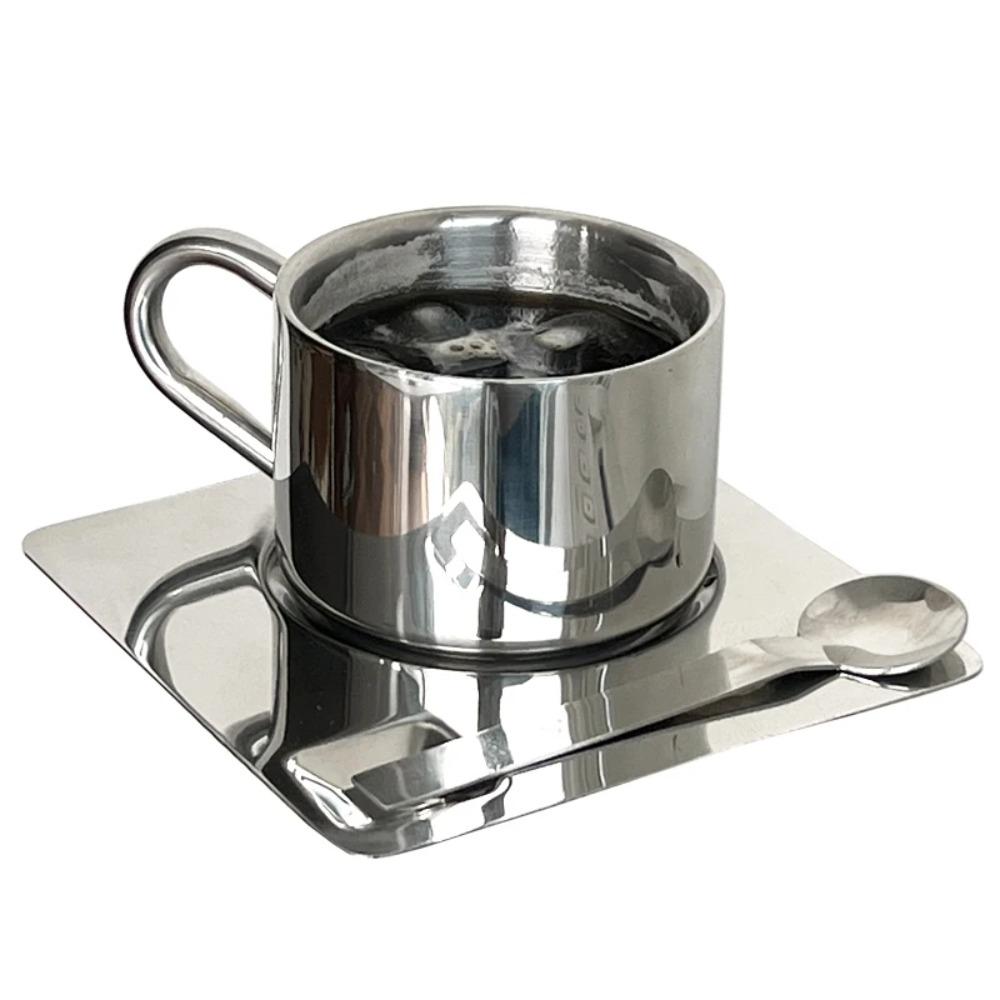 304 Stainless Steel Coffee Cup Set Minimalist Drop-resistant Coffee Mug with Spoon Heat Resistant Water Cup Household