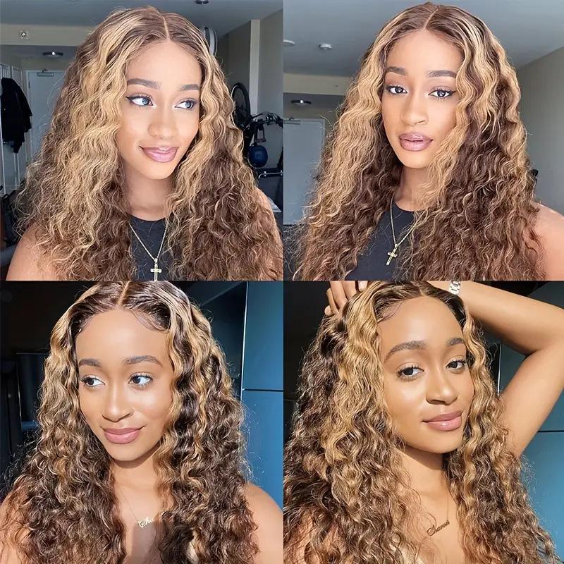 Wig, European and American fashion front lace piano color small curly hair, African hot-selling front lace wig
