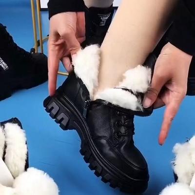 Популярные плюшевые зимние ботинки на толстой подошве женские 2025 осень и зима плюшевые утепленные хлопковые ботинки в британском стиле ботинки Мартин женские короткие ботинки