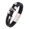 Punk Skull Genuine Leather Bracelet For Men Double Layer Woven Bracelet Charm Buckle Men Bracelets Bangles