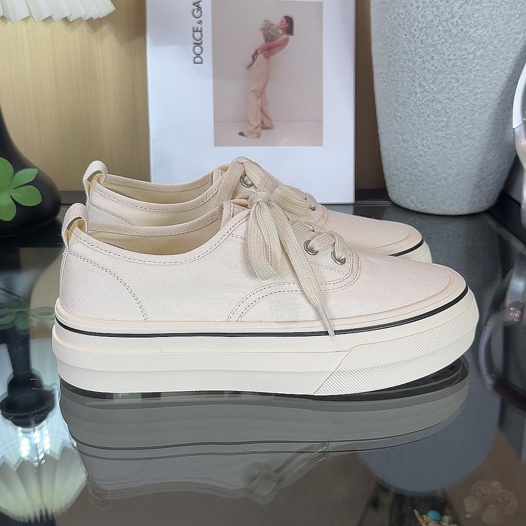 Корейские тонкие парусиновые туфли женские весна-лето 2025 года новые круглые на шнуровке универсальные нескользящие парусиновые туфли на толстой подошве повседневные парусиновые туфли