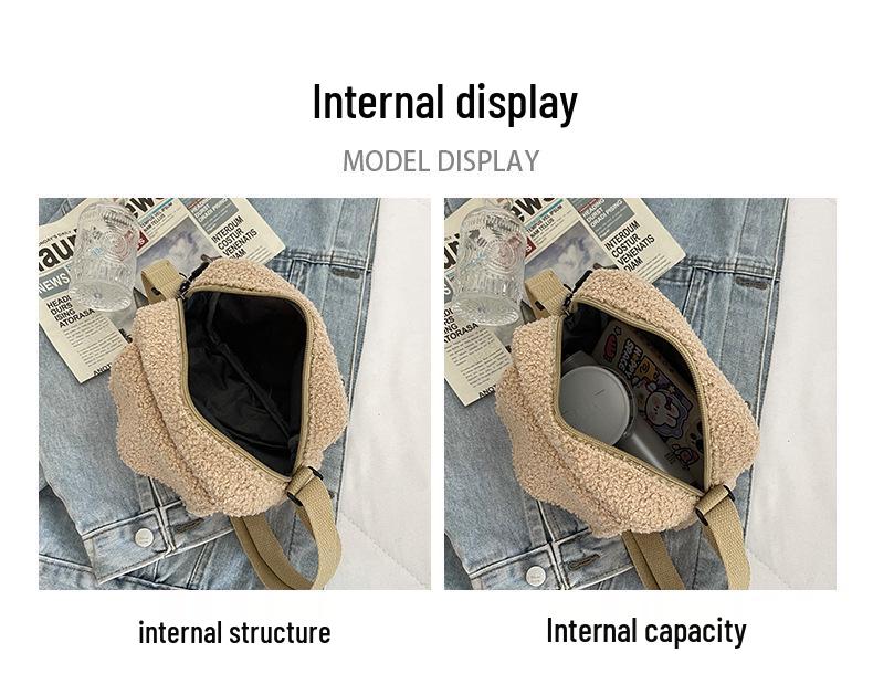 Сумка кроссбоди из овечьей шерсти в корейском стиле - Трендовая однотонная маленькая квадратная сумка на плечо Осень/Зима 2025