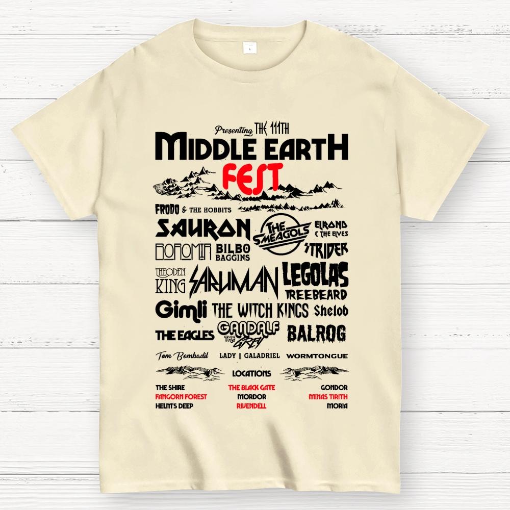 Middle Earth Fest Unisex 100% Cotton Summer Casual Cool Loose T-Shirt