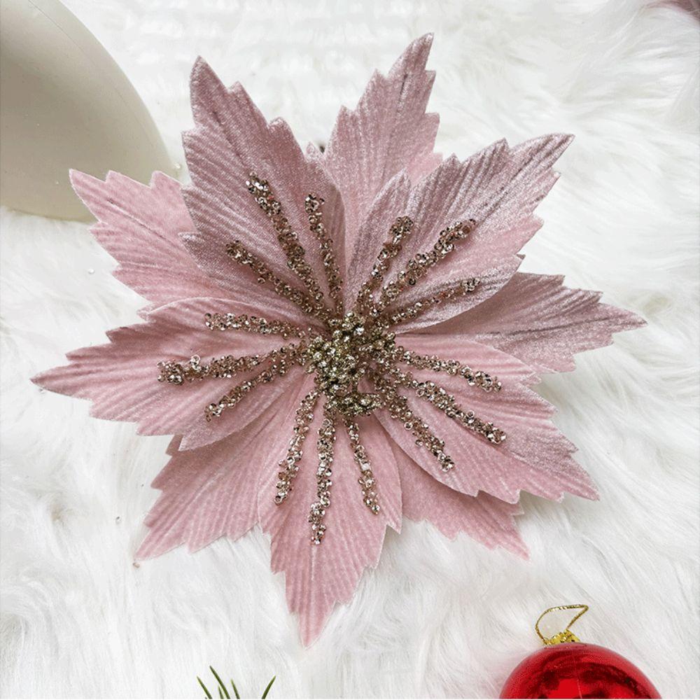 DIY Artificial Poinsettia Flower 24CM Sequins Flower Christmas Glitter Flower Christmas Decor