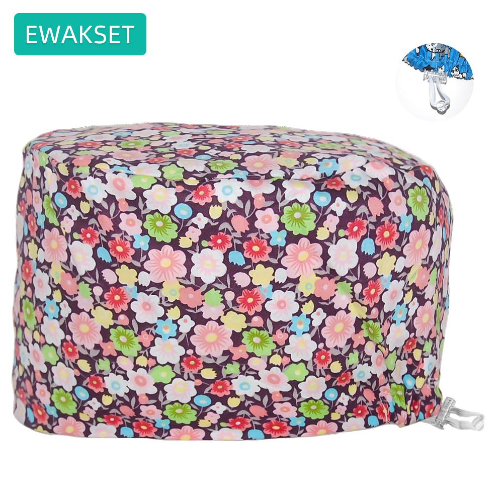 Printed Euro Scrub Cap 100% Cotton Medical Surgical Hat Sweatband Adjustable Doctor Nurse Caps Dental Clinic Operating Room Hat