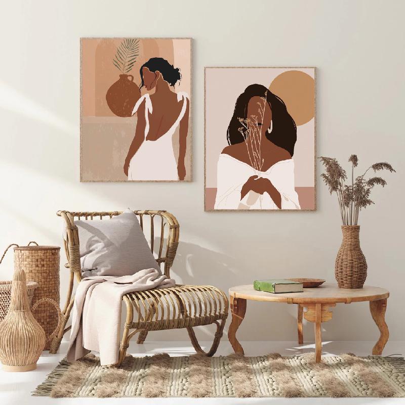 Скандинавская абстрактная мода, винтажный бохо, девушка, змея, настенная живопись, холст, живопись, постеры и принты, настенные панно для декора гостиной