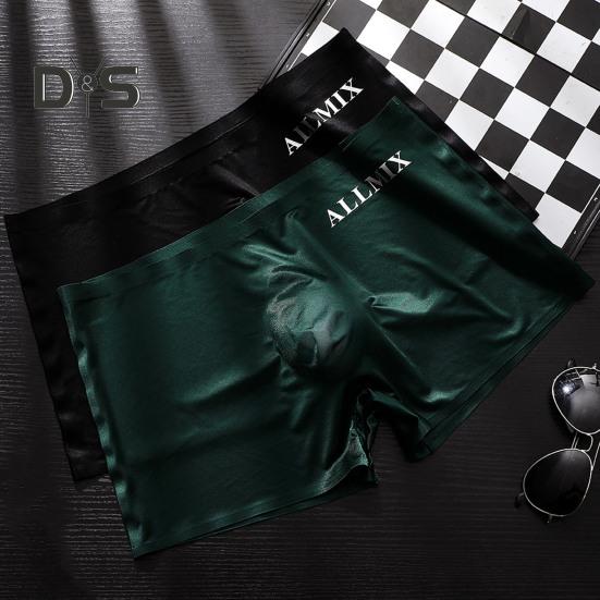 Men 3D U-Convex Shorts Briefs Mid-rise Elastic Waistband Letter Print Underwear Ice Silk Fabric Translucent Underpants