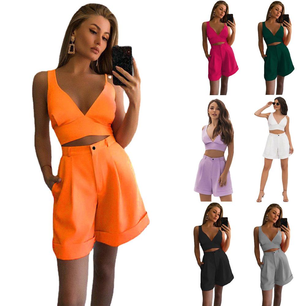 Весенне-летние женские однотонные шорты из двух частей с высокой талией и высокой талией