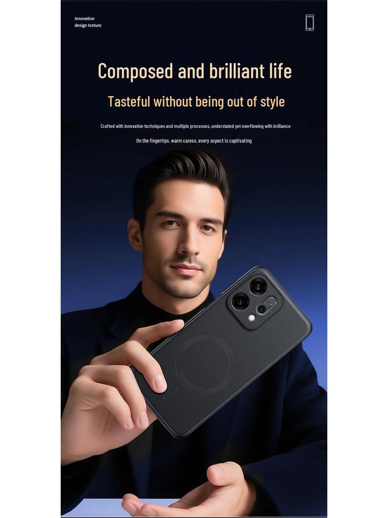 Магнитный силиконовый чехол для телефона с текстурой кожи для OPPO Reno14 – Унисекс, Элегантный дизайн.