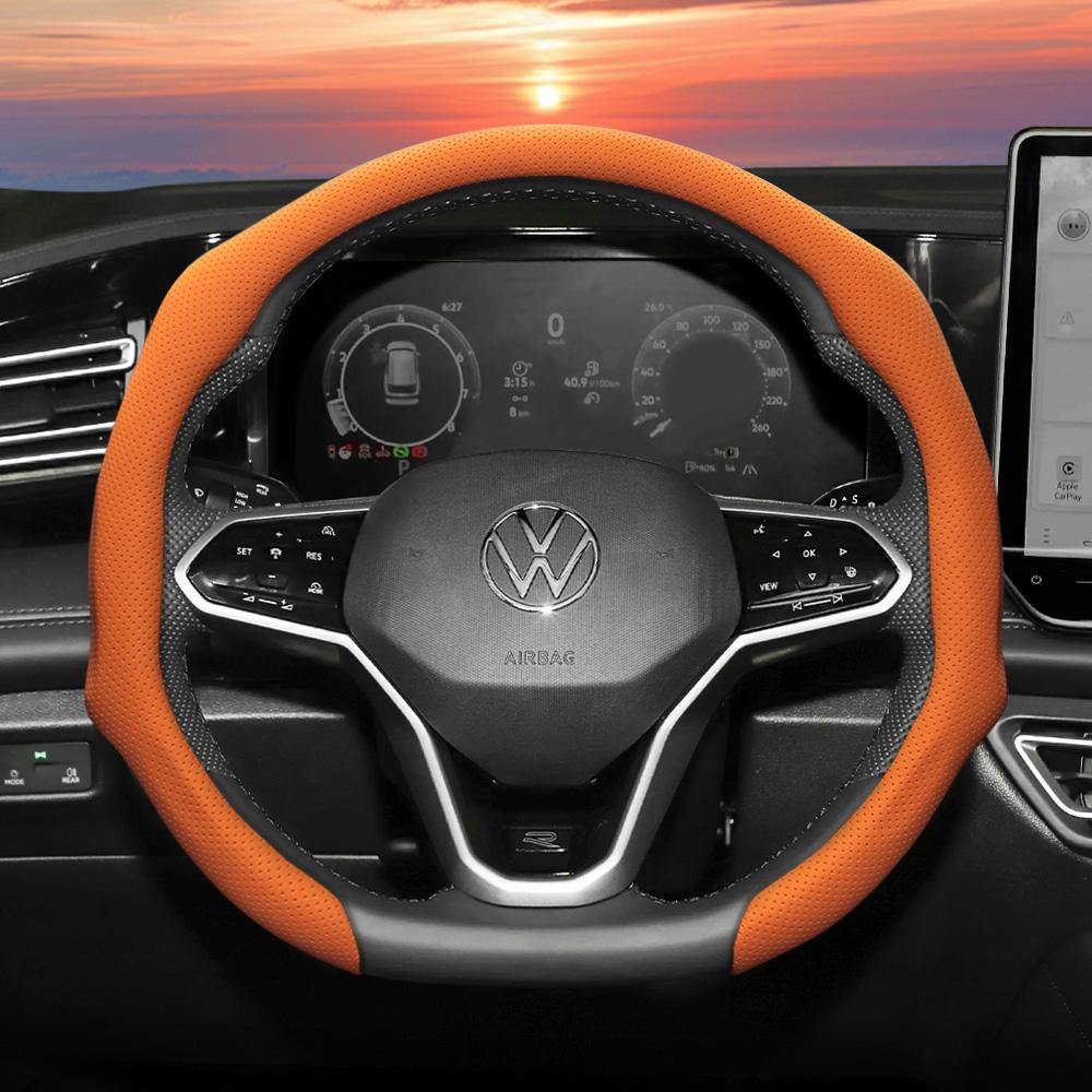 Подходит для Volkswagen Чехол на руль из перфорированной кожи, Нескользящий, Дышащий, Интегрированный защитный чехол Golf Passat Polo Jetta