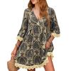 ZANZEA Праздничное повседневное кружевное женское платье с V-образным вырезом и рукавом 3/4, летнее свободное платье с принтом