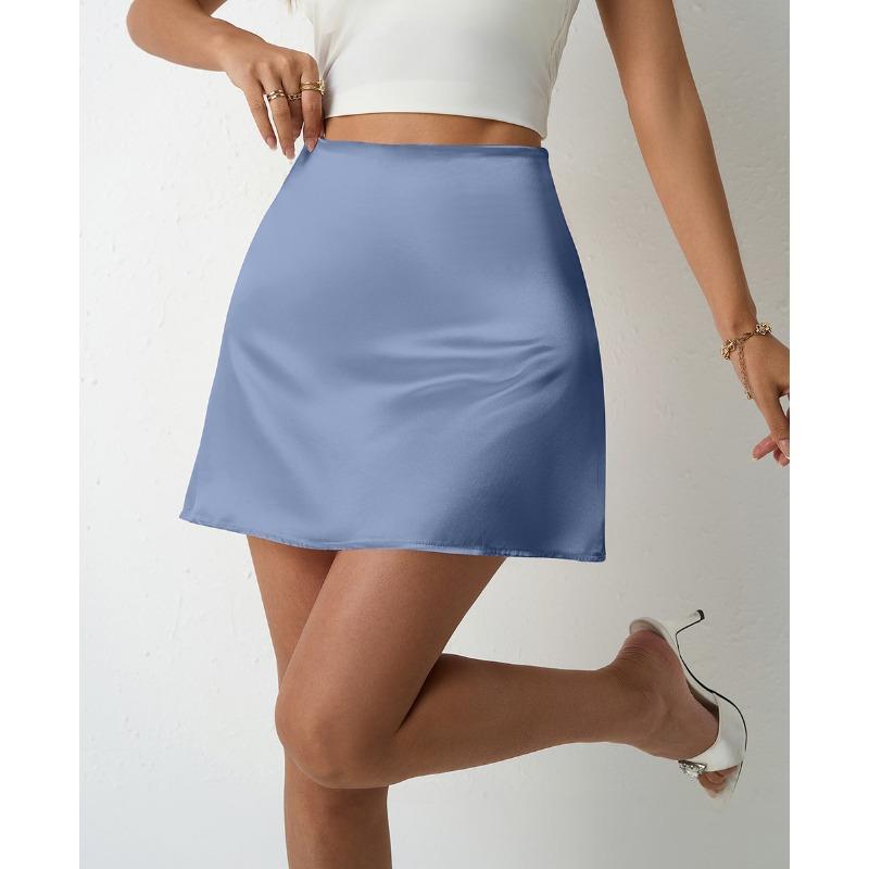 Женская атласная юбка весна-лето Юбка-трапеция Плиссированная юбка Высокая талия