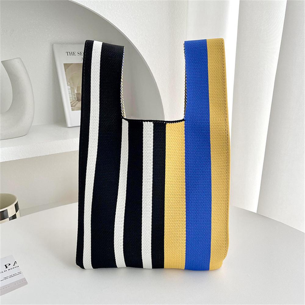 Design Stripes Knitted Bag Student Girl Casual Shoulder Women Retro Wrist Bag New