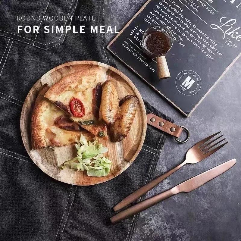 Made of Solid Wood Dishes Simple Japanese Style Design Trays Decorative Household Use Large Capacity Round Food Plate Dish Tray