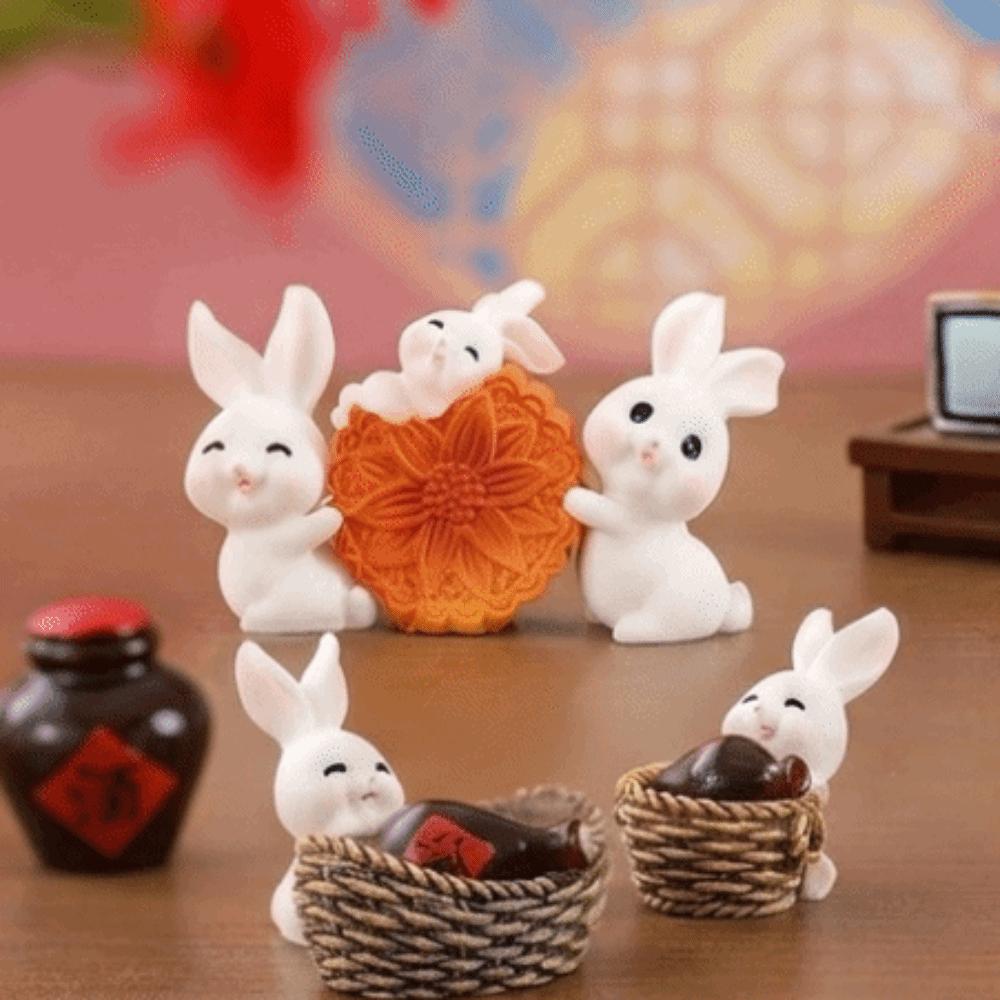 Resin Micro Landscape Decor White Rabbit Mid-Autumn Festival Desk Figurines Mini Ornaments Home