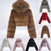 Пальто из искусственного меха с капюшоном на молнии для женщин, однотонное теплое пальто в стиле пэчворк с длинными рукавами
