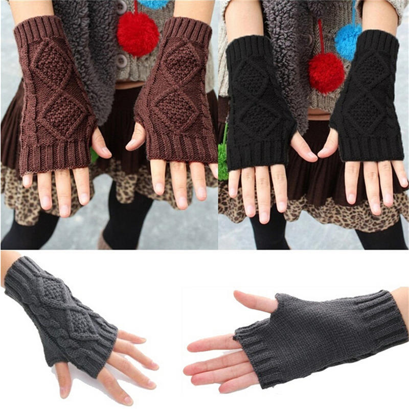 Unisex Men Women Arm Warmer Fingerless Knitted Long Gloves Cute Mittens