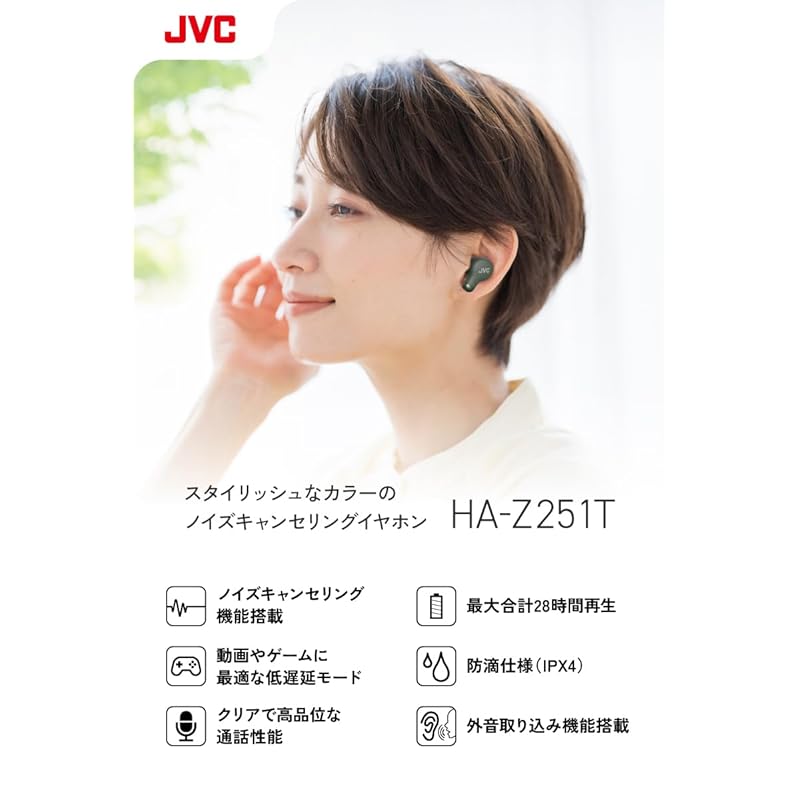 Беспроводные наушники JVC Kenwood JVC HA-Z251T-W Bluetooth Ver5.3 с шумоподавлением Функция внешней записи звука с микрофоном До 28 часов воспроизведения