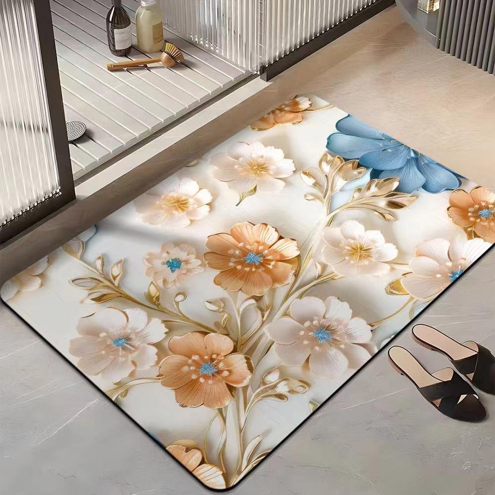 Light Luxury 3D Three-dimensional Flower Household Toilet Absorbent Mat Bathroom Toilet Diatom Mud Non-slip Carpet