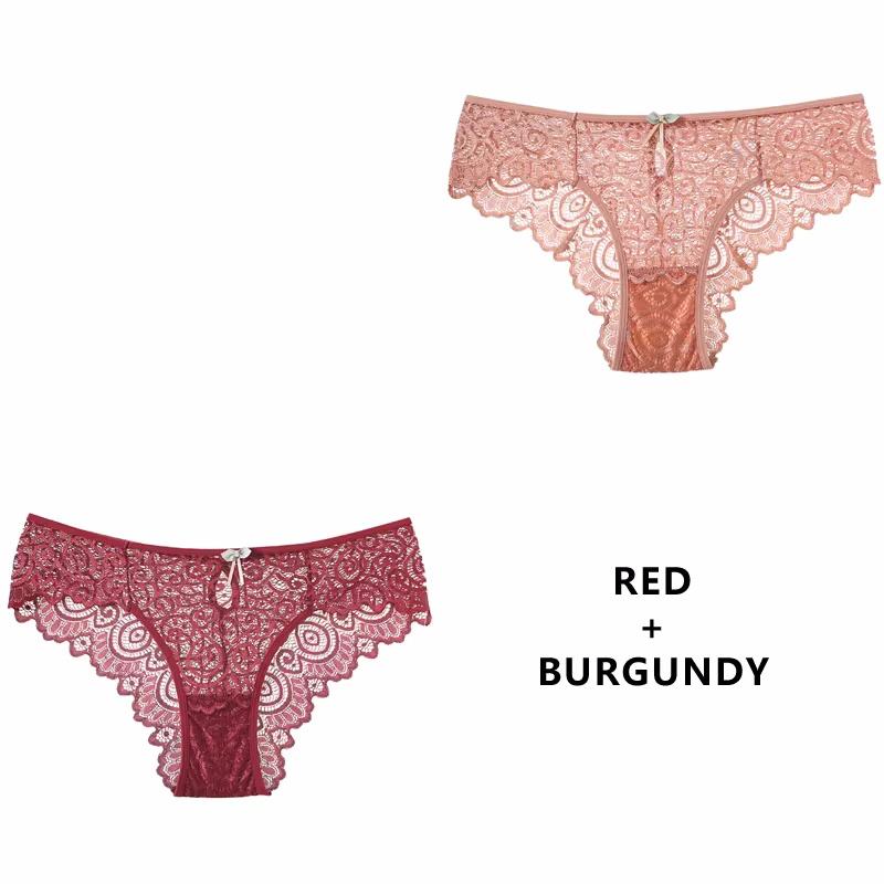 Women Panties 2pcsset Sexy Cinoon Lace Underwear Lowwaist Briefs Hollow Out G String Underpant Transparent Female Lingerie