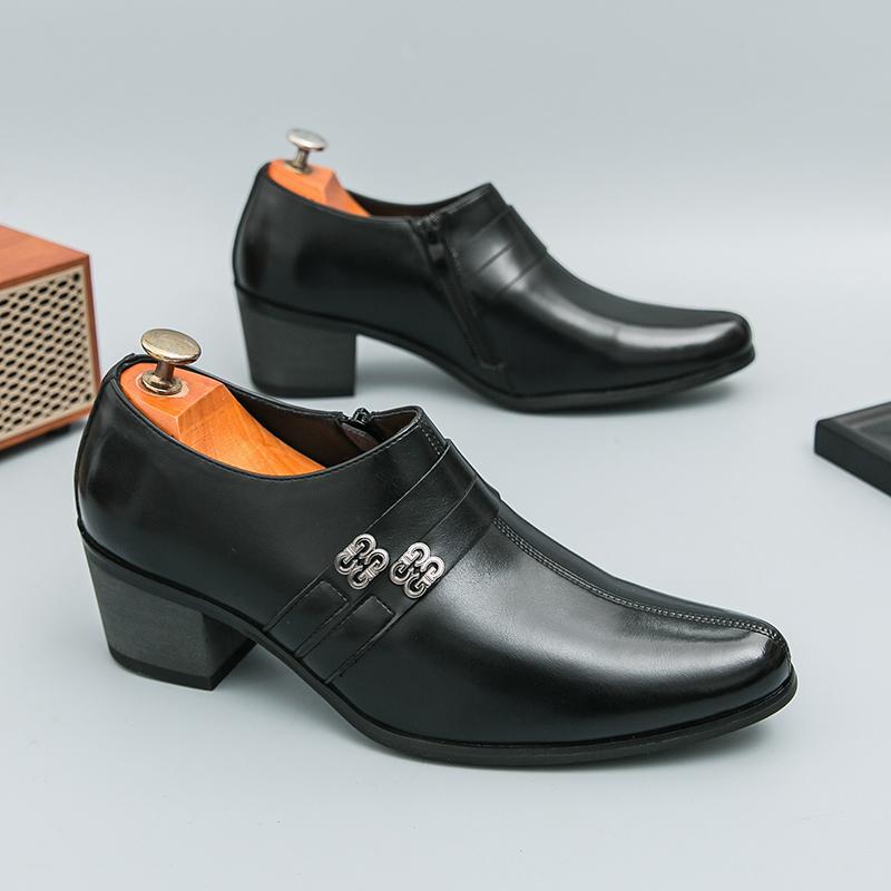 Fashion British Fashion Men's Black Pointed Slip On Patented Leather Height Increasing Shoes Moccasins Wedding Prom Homecoming Footwear