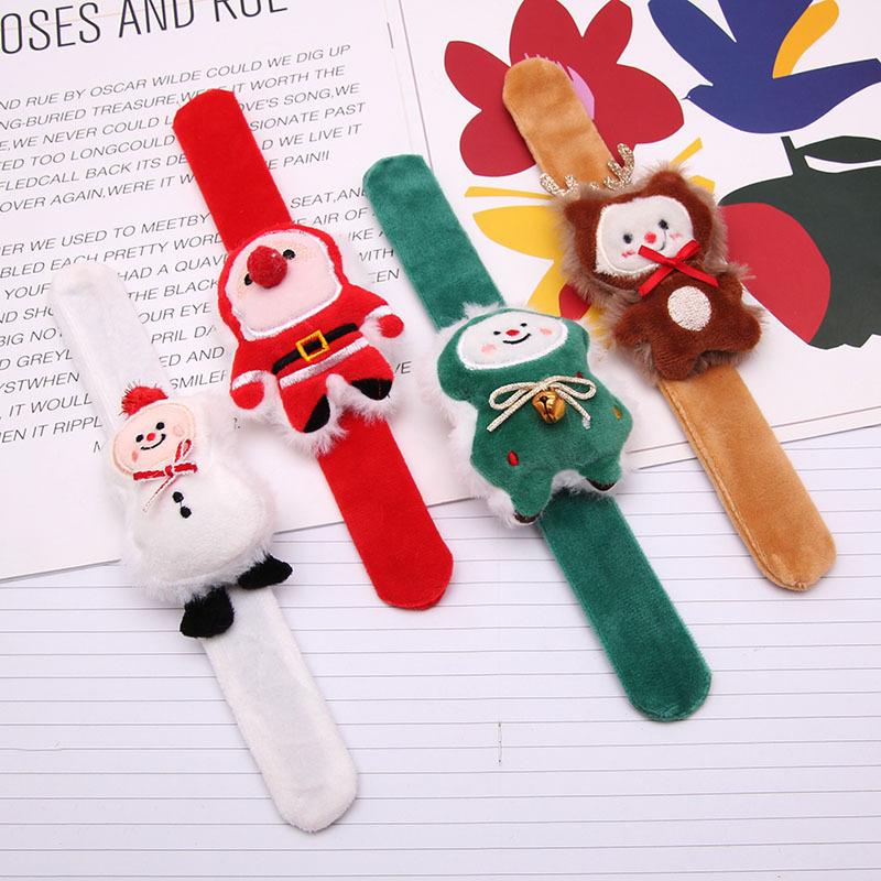 1/4pcsChristmas Snap Bracelet Plush Elk Snowman Design for Kids Party Games Xmas New Year Gift