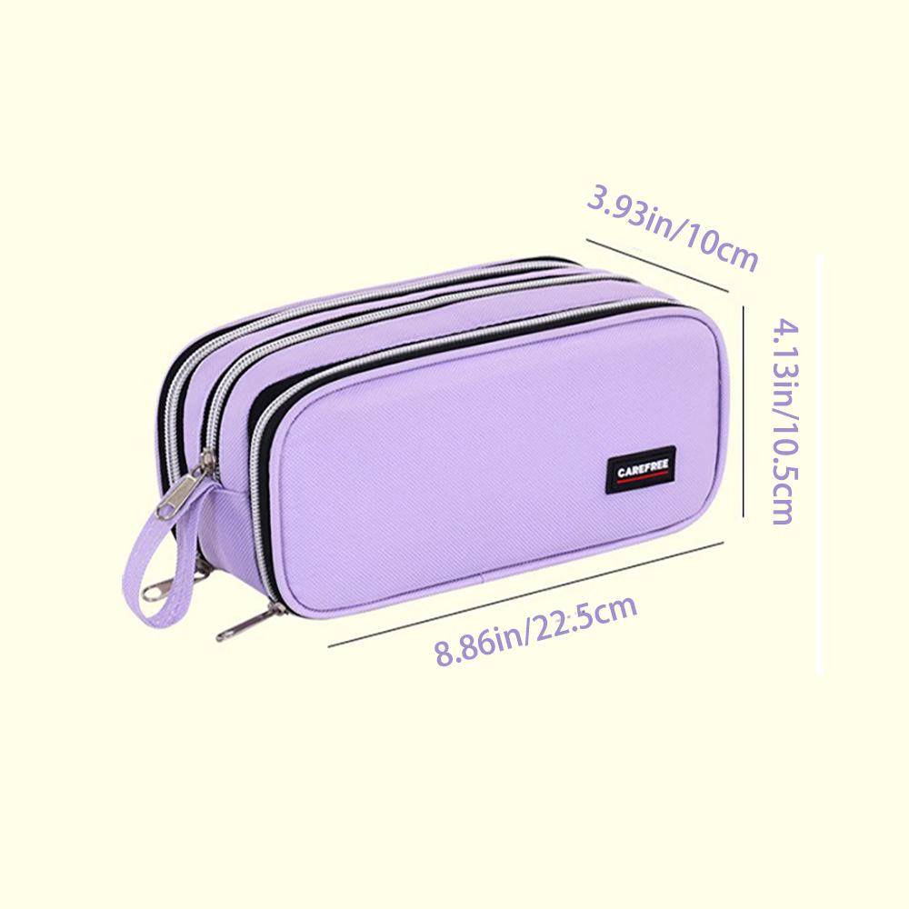 Large capacity pencil case with three-layer zipper, student stationery bag, simple and multifunctional pencil case