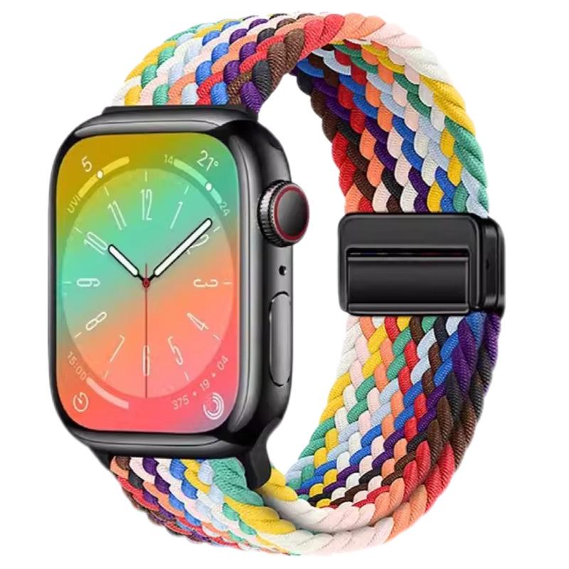 Совместимый эластичный плетеный нейлоновый магнитный ремешок для Apple Watch 4, 5, 6 и iWatch 7, 8, 9