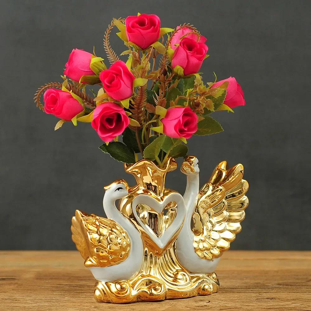 Европейский свадебный декор, ремесла, керамические изделия, креативное украшение комнаты, ручная работа, золотой лебедь, фарфоровые статуэтки, украшения