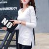 Spring and Autumn Women's Blouse Casual V-neck Slim Thin Mid-length Bottoming Shirt Long-sleeved Tops