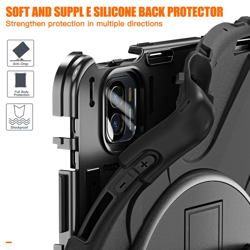 Чехол для Xiaomi Pad 5/Pad 5 Pro с вращающейся подставкой, из ПК+силикона, с ручным ремешком, крышка для планшета