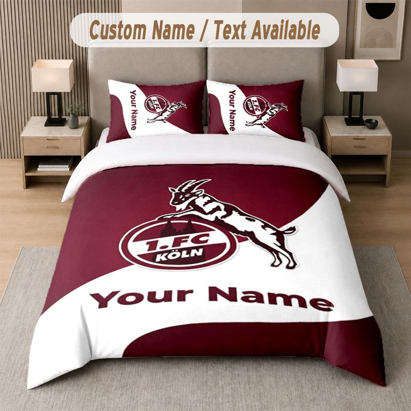 Custom Bedding Set FC Köln Pattern, Print Name Text 1 Duvet Cover plus 2 Pillowcases Home Textile