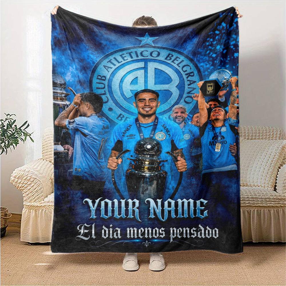 Name Custom CLUB ATLETICO BELGRANO Print Flannel Blanket High Quality Warm Comfortable Cover for All Seasons Perfect for Gifts Home Decor